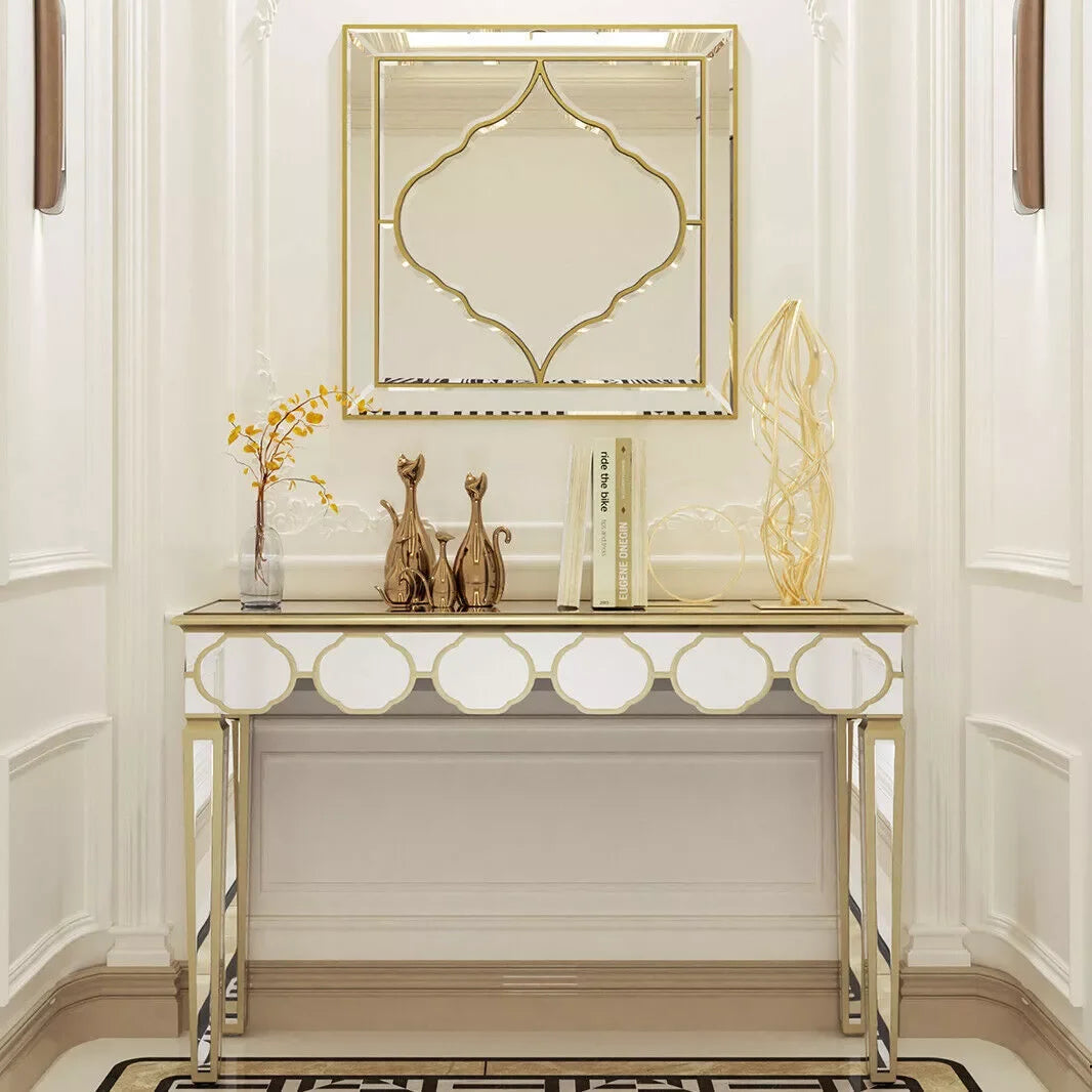 Miroir mural carré argent & bordure dorée – Élégance chic (60 × 60 cm)