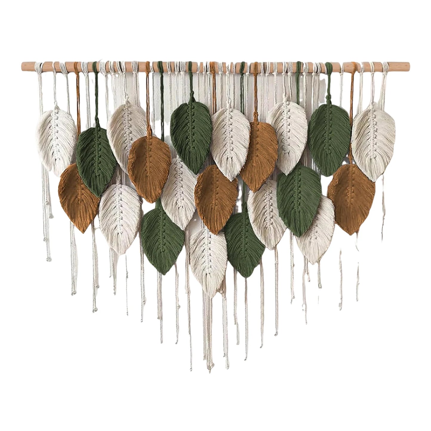 Macramé mural bohème – Plumes tissées à la main (100 × 60 cm)