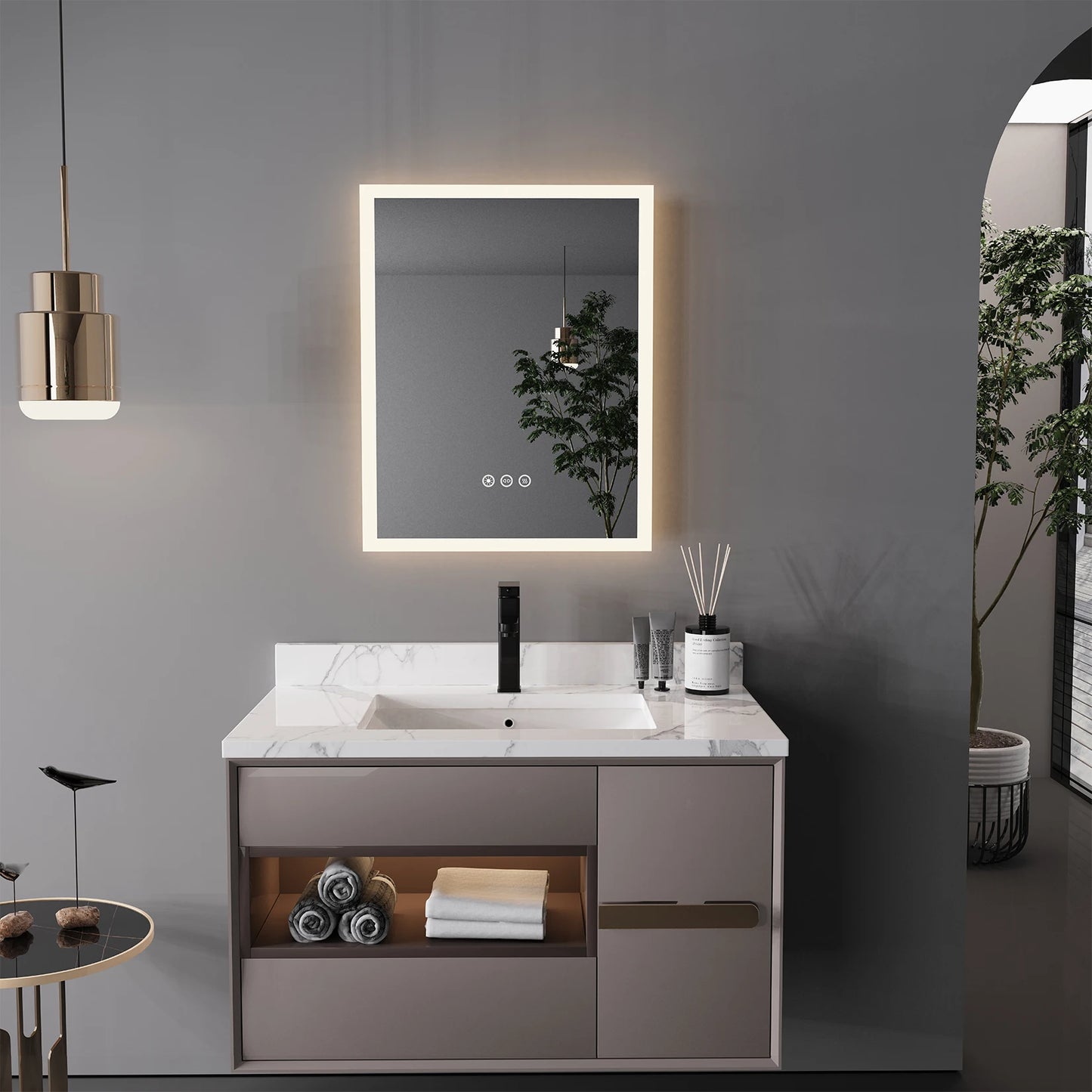 Miroir LED carré avec cadre en alliage d’aluminium