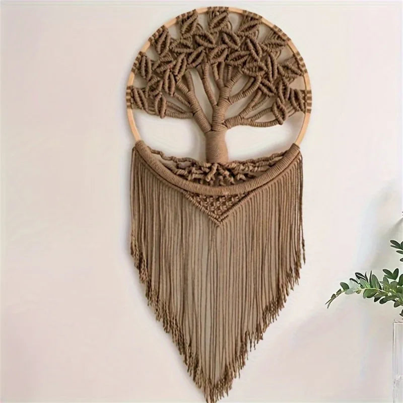 Macramé mural bohème – Arbre de vie (30 × 75 cm)