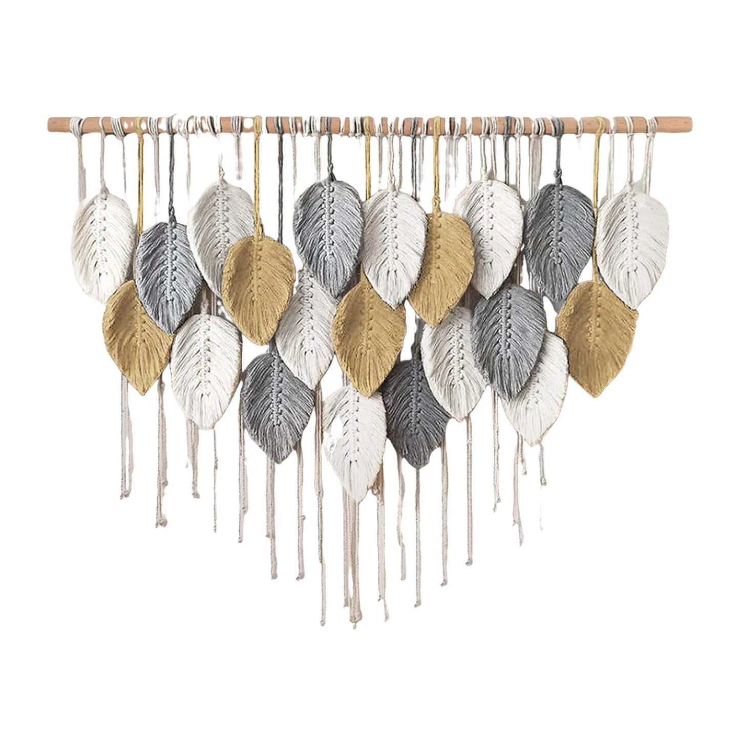Macramé mural bohème – Plumes tissées à la main (100 × 60 cm)