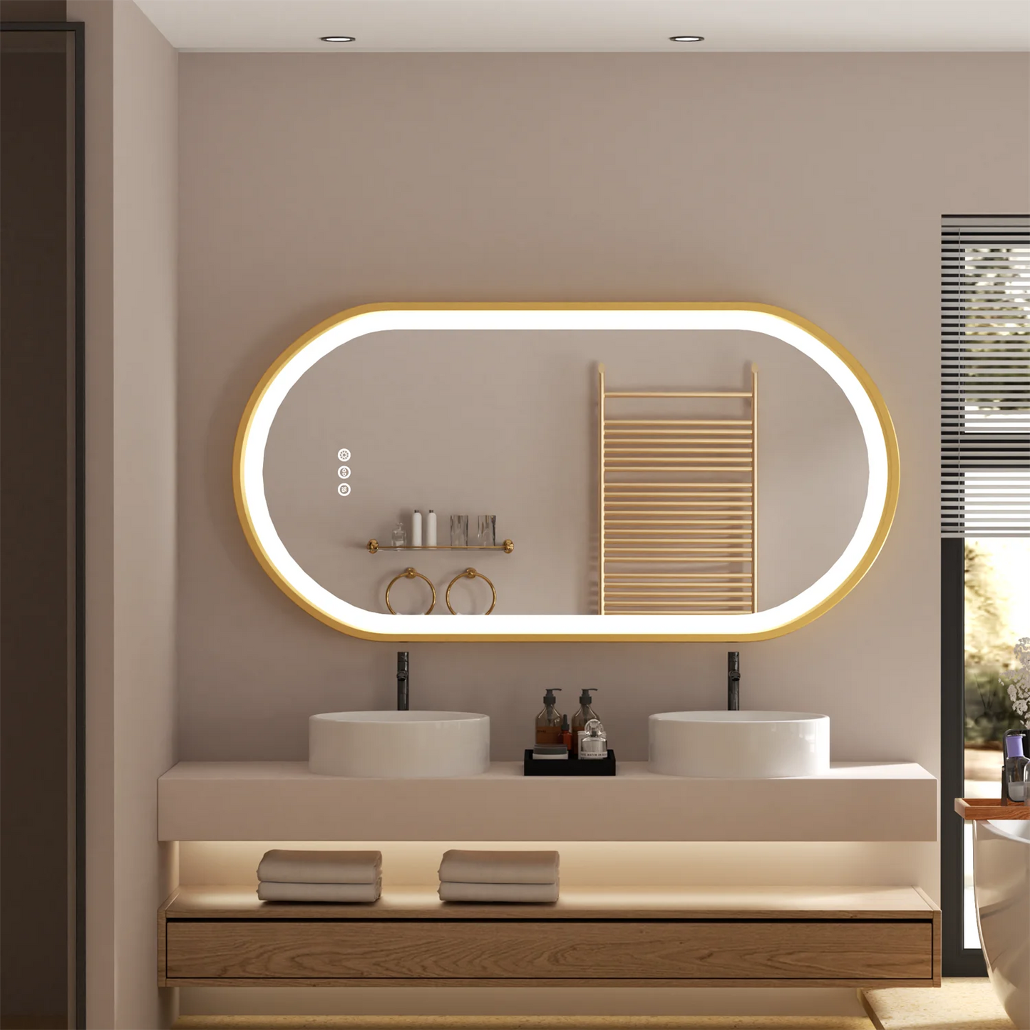 Miroir LED ovale moderne avec fonction anti-buée