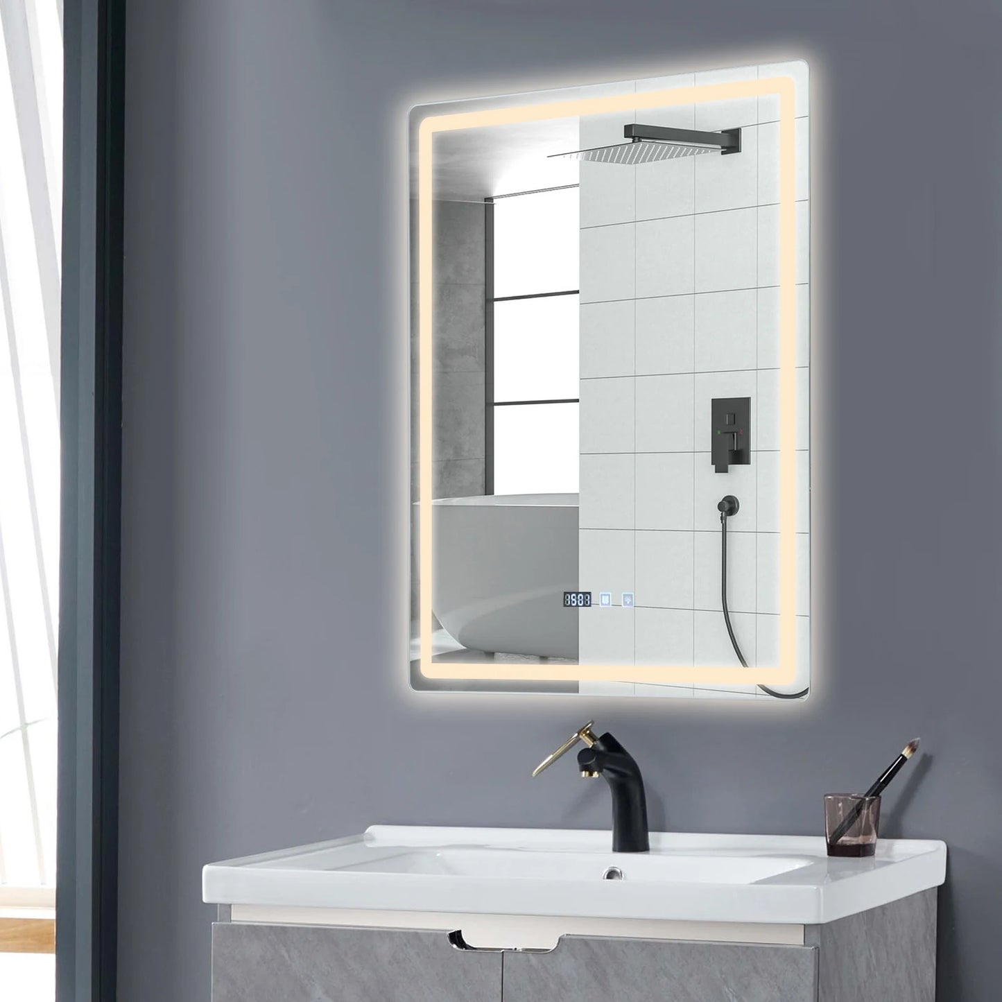 Miroir LED pour salle de bain anti-buée avec affichage intégré