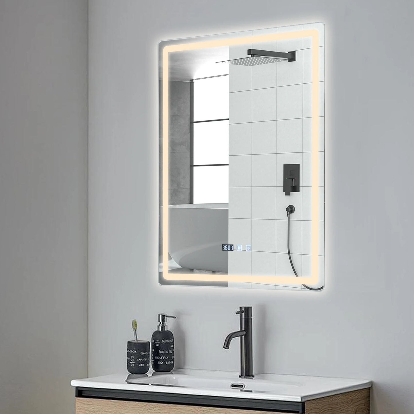 Miroir LED pour salle de bain anti-buée avec affichage intégré