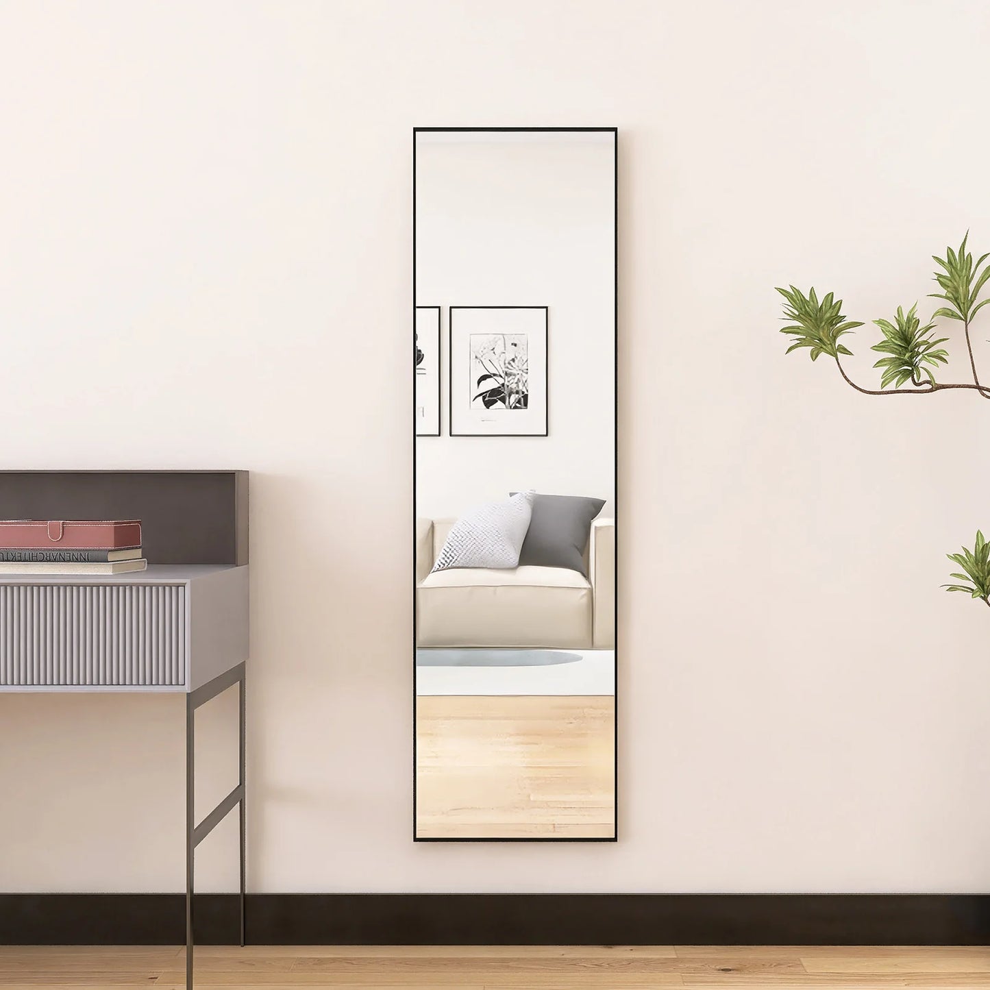 Miroir mural  – Cadre métal & verre renforcé (140 × 40 cm)