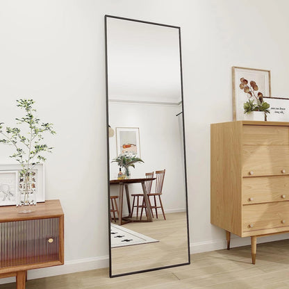 Miroir mural long rectangulaire noir – Verre incassable & cadre aluminium (150 × 40 cm)