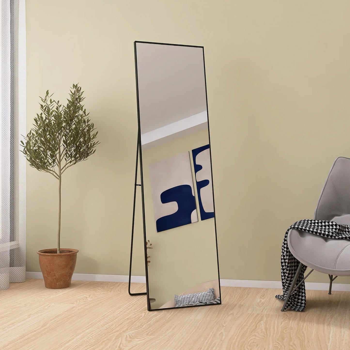 Miroir mural  – Cadre métal & verre renforcé (140 × 40 cm)