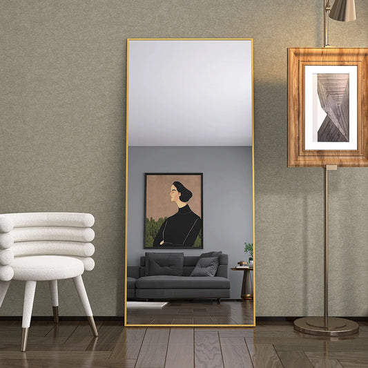 Miroir mural long rectangulaire – Cadre or & verre incassable (180 × 80 cm)