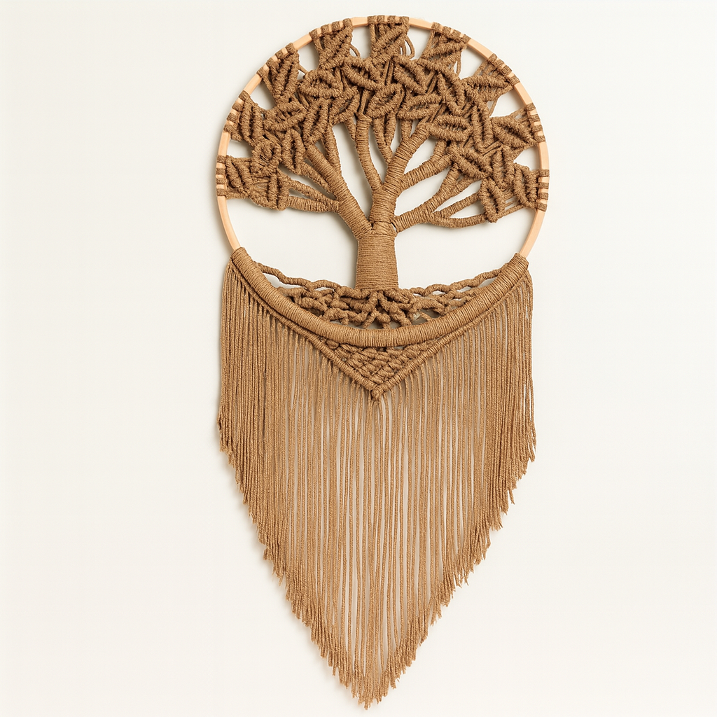 Macramé mural bohème – Arbre de vie (30 × 75 cm)