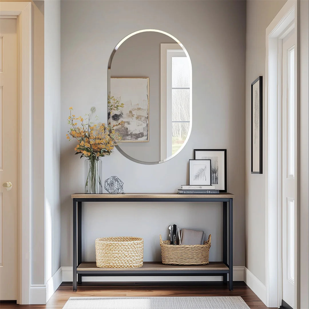 Miroir mural ovale long sans cadre argenté