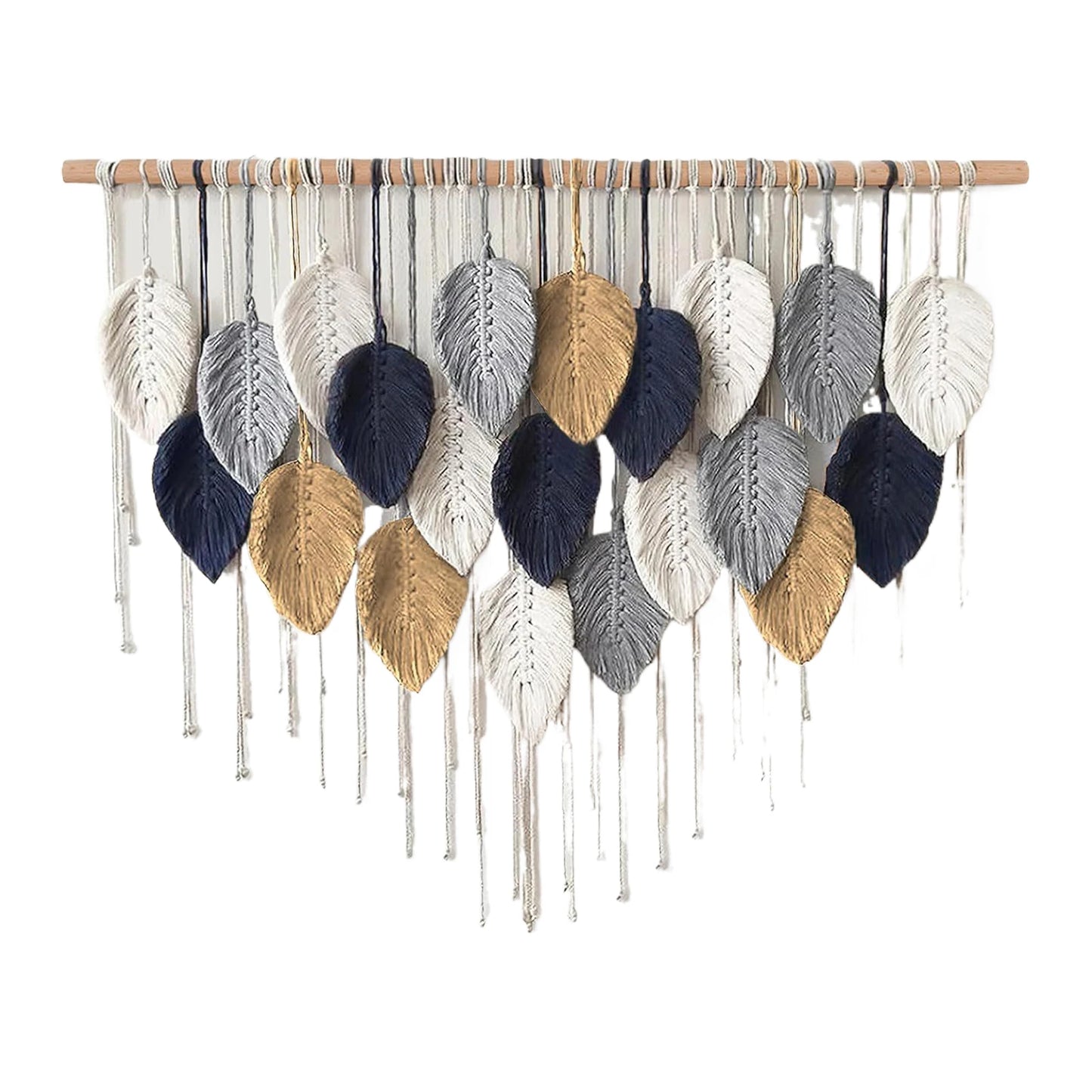 Macramé mural bohème – Plumes tissées à la main (100 × 60 cm)