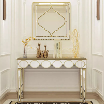 Miroir mural carré argent & bordure dorée – Élégance chic (60 × 60 cm)