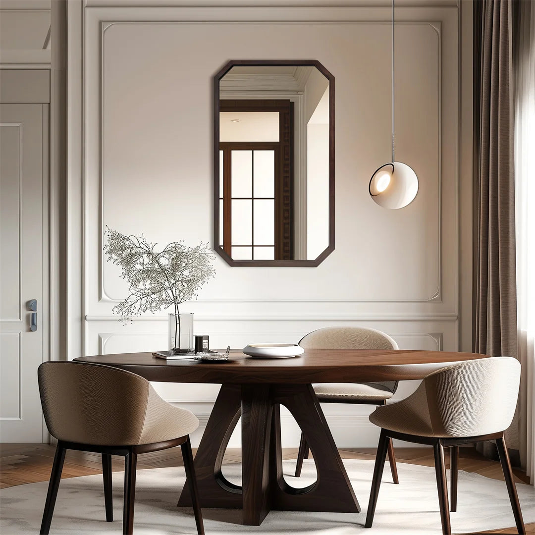 Miroir mural octogonal en bois de noyer noir