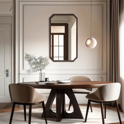 Miroir mural octogonal en bois de noyer noir