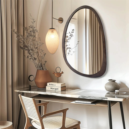 Asymmetrical wooden wall mirror – Italian design