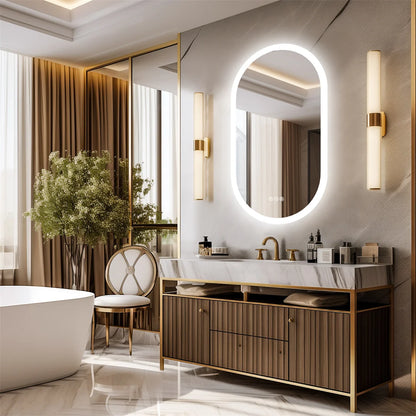 Miroir LED ovale pour salle de bai – 3 lumières réglables & étanche