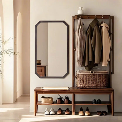 Miroir mural octogonal en bois de noyer noir