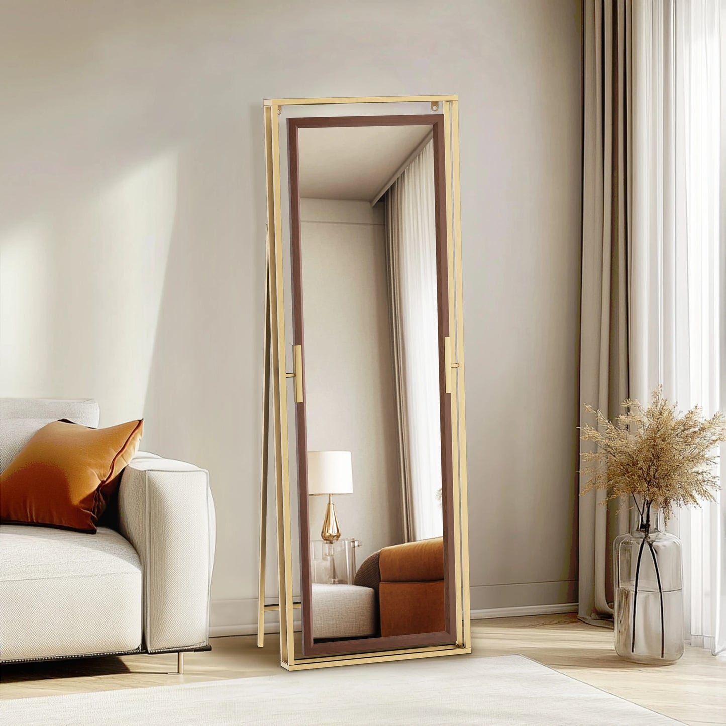 Miroir mural pleine longueur  Brun & Or Mat