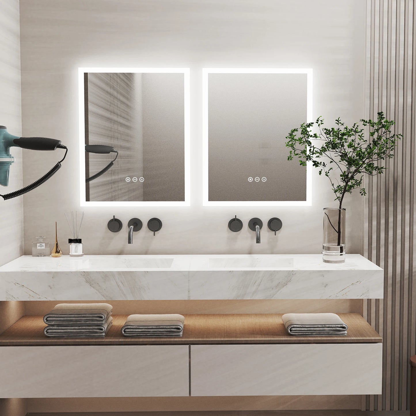 Miroir LED carré avec cadre en alliage d’aluminium