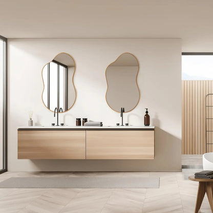 Miroir mural irrégulier doré – 116 x 66 cm