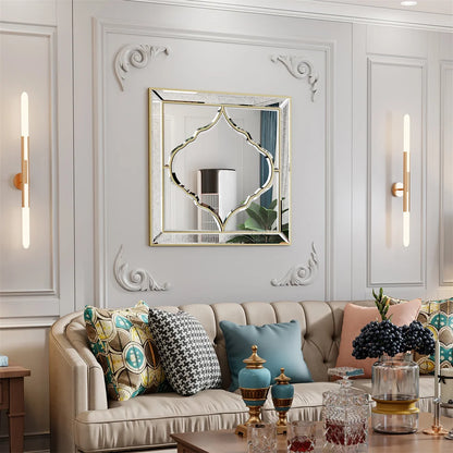 Miroir mural carré argent & bordure dorée – Élégance chic (60 × 60 cm)