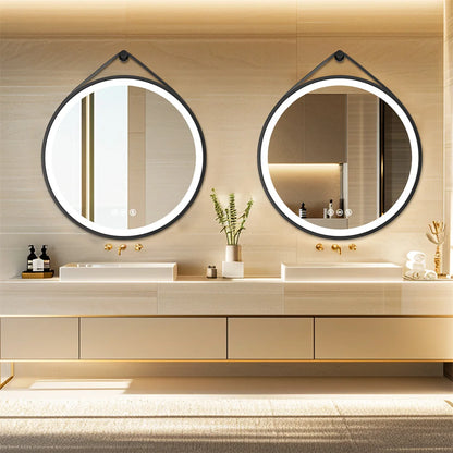 Miroir LED rond avec cadre en aluminium noir – Anti-buée & 3 couleurs