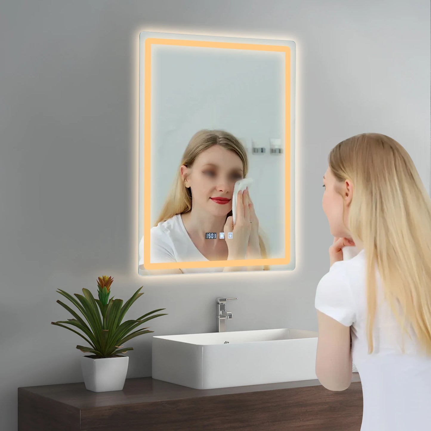 Miroir LED pour salle de bain anti-buée avec affichage intégré