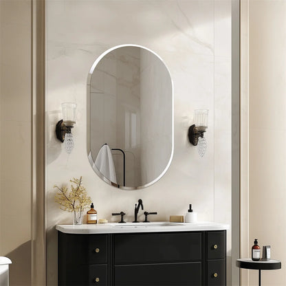Miroir mural ovale long sans cadre argenté