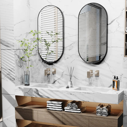 Miroir mural ovale noir avec bras à double extension