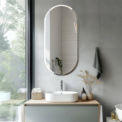 Miroir mural ovale long sans cadre argenté