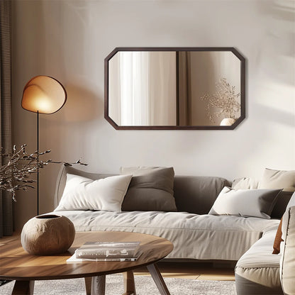 Miroir mural octogonal en bois de noyer noir
