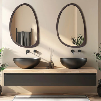 Miroir mural asymétrique en bois  – Design italien