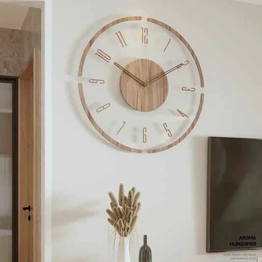 Horloge murale silencieuse en bois massif – Style nordique minimaliste (35 cm)