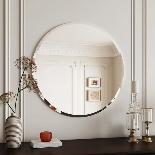 Miroir mural rond sans cadre argenté