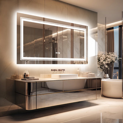 Modern rectangular LED mirror with double lighting