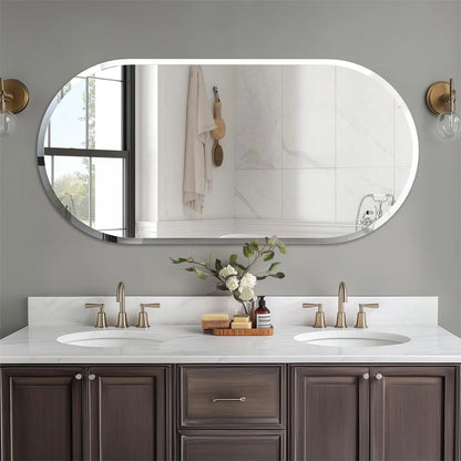 Miroir mural ovale long sans cadre argenté