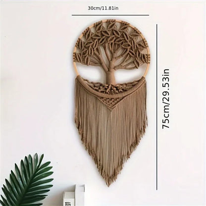 Macramé mural bohème – Arbre de vie (30 × 75 cm)