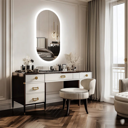 Miroir LED ovale pour salle de bai – 3 lumières réglables & étanche