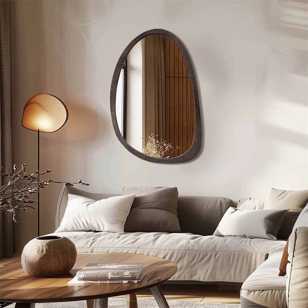 Miroir mural asymétrique en bois  – Design italien