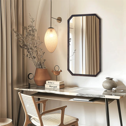 Miroir mural octogonal en bois de noyer noir