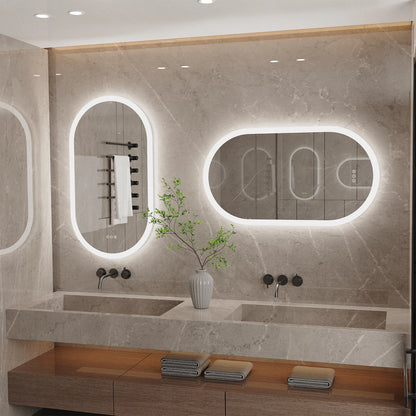 Miroir LED ovale pour salle de bai – 3 lumières réglables & étanche