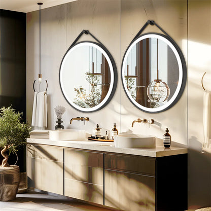 Miroir LED rond avec cadre en aluminium noir – Anti-buée & 3 couleurs