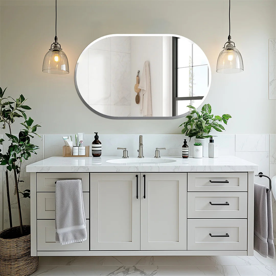 Miroir mural ovale long sans cadre argenté