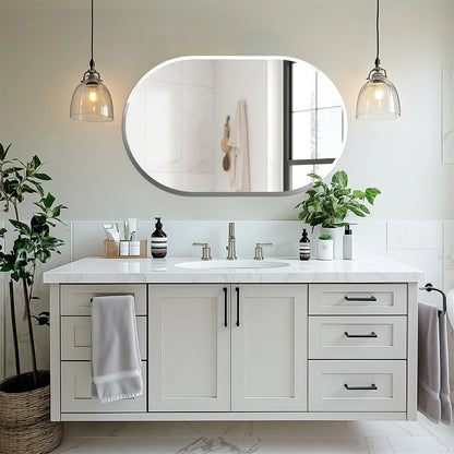 Miroir mural ovale long sans cadre argenté