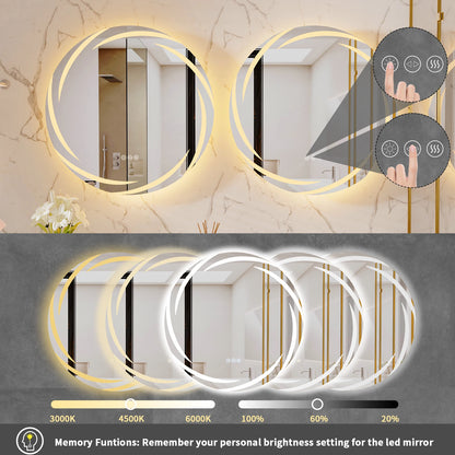 Miroir LED rond anti-buée 80 cm – Capteur tactile et fonction mémoire