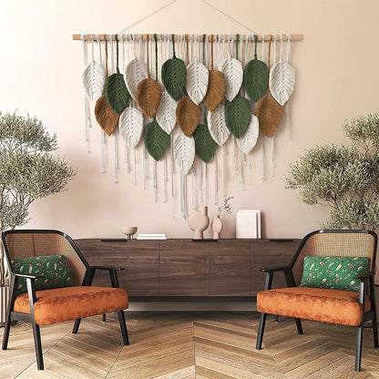 Macramé mural bohème – Plumes tissées à la main (100 × 60 cm)