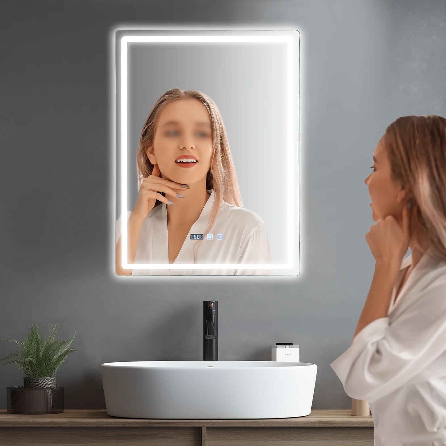 Miroir LED pour salle de bain anti-buée avec affichage intégré