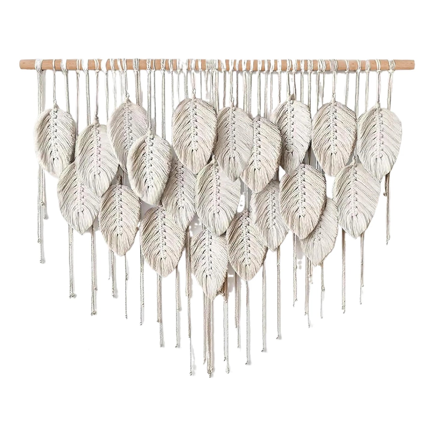 Macramé mural bohème – Plumes tissées à la main (100 × 60 cm)