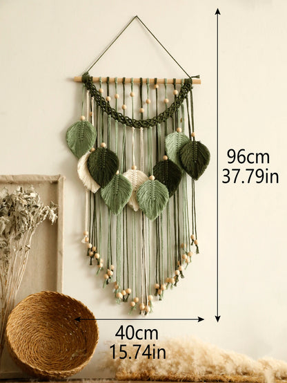Macramé mural bohème – Feuilles (40 × 96 cm)