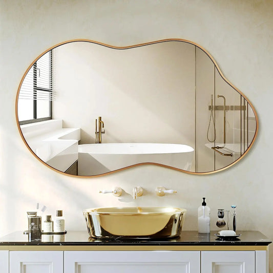 Miroir mural irrégulier doré – 116 x 66 cm
